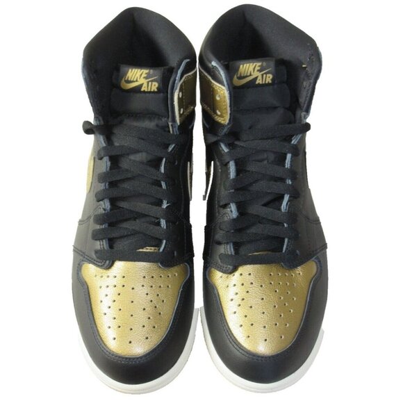 Nike Air Jordan 1 Men's Retro High OG Black Gold Leather Shoes Size 10 NEW - Picture 3 of 5